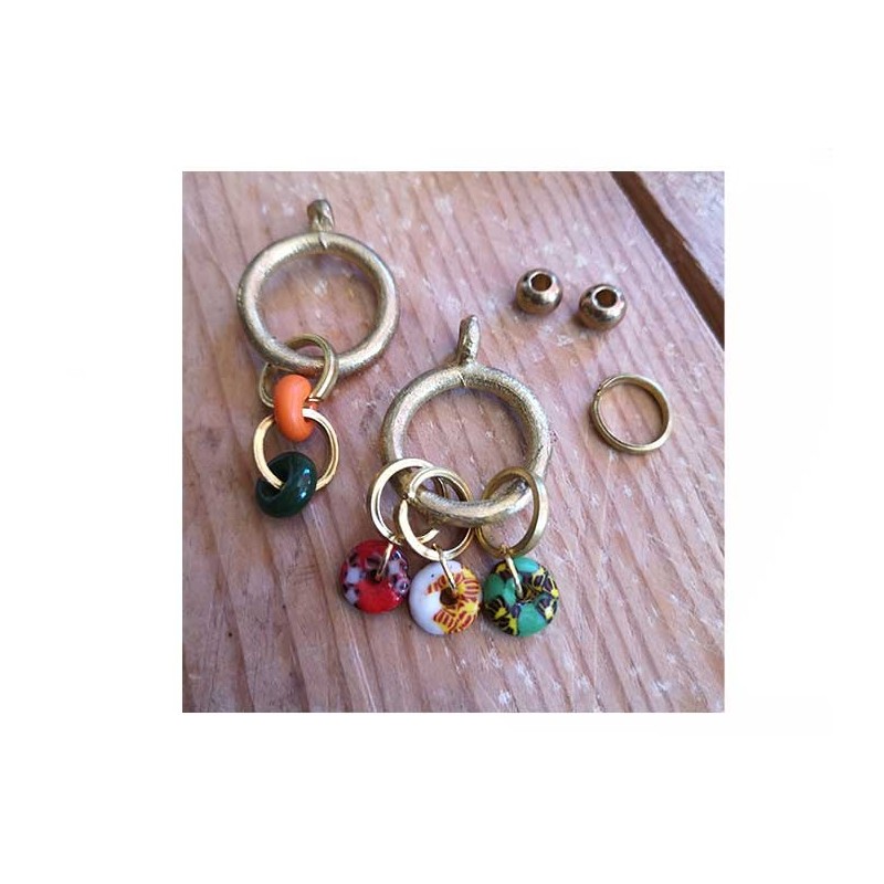 Anneau ouvert artisanal 14mm en bronze d'Afrique x4
