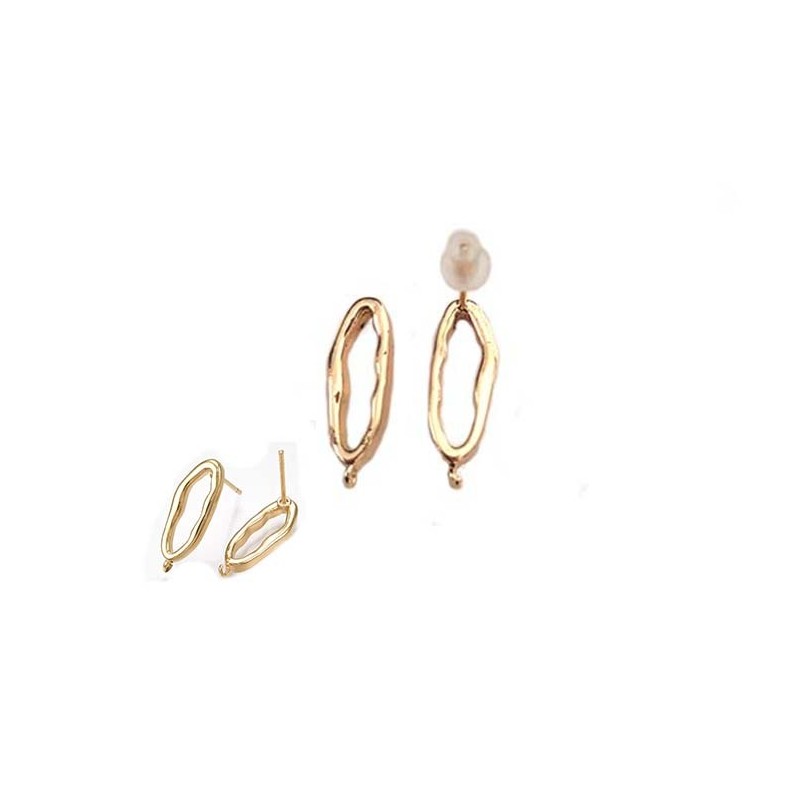 Clous d'oreilles ovale et anneau 19x7mm doré or 18k x2
