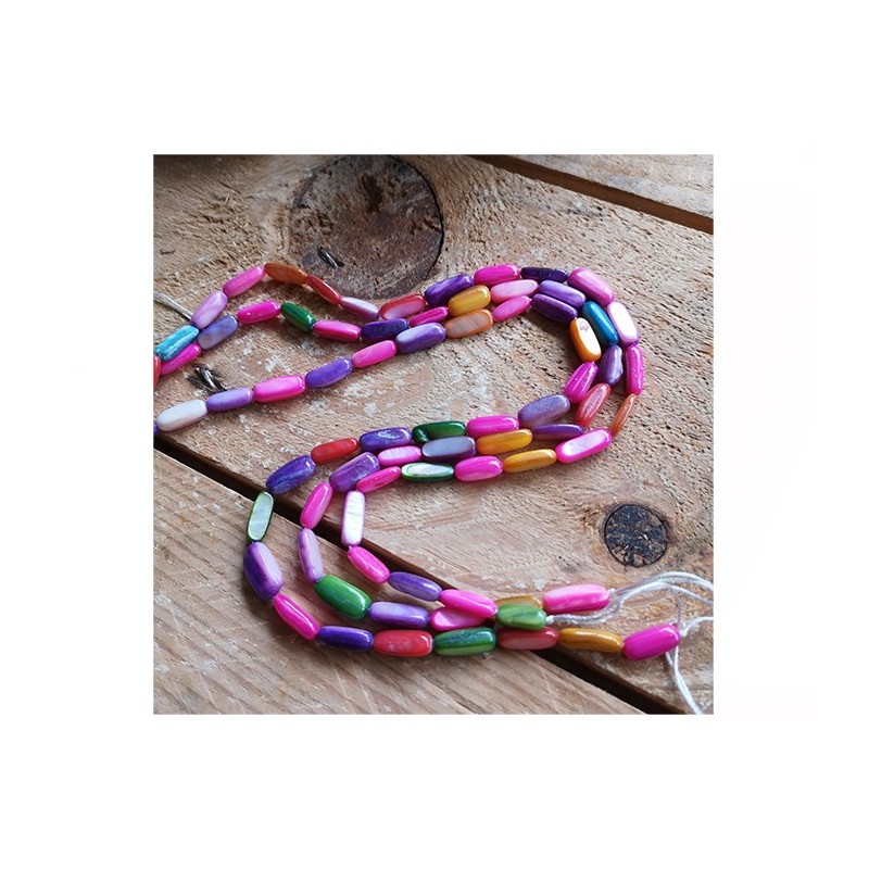 Perles rectangulaires 14x5mm en nacre couleurs mélangées x 38cm