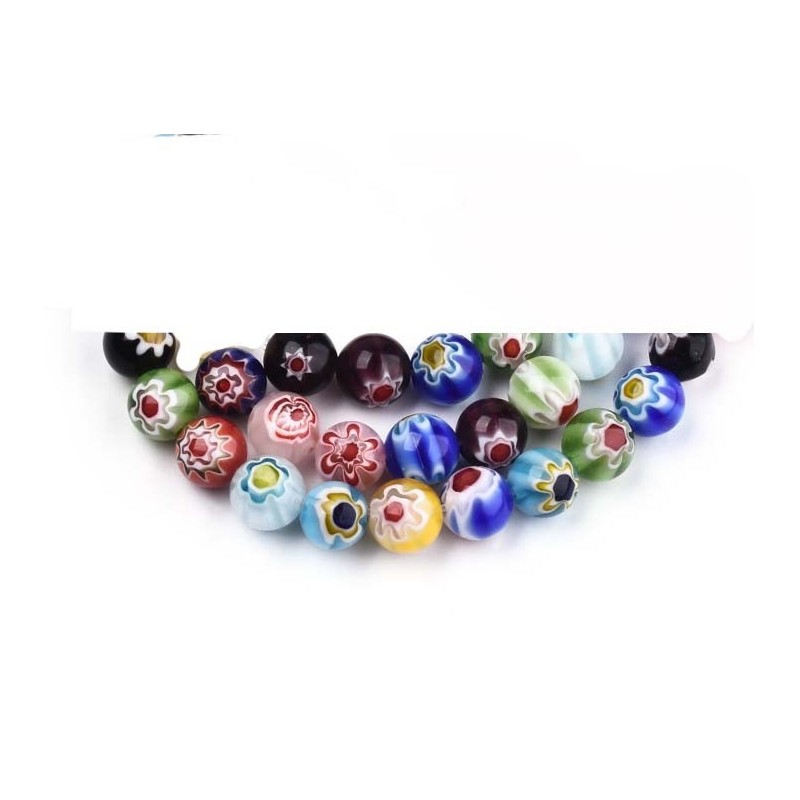 Perle en verre millefiori 8mm Multicolore X 10
