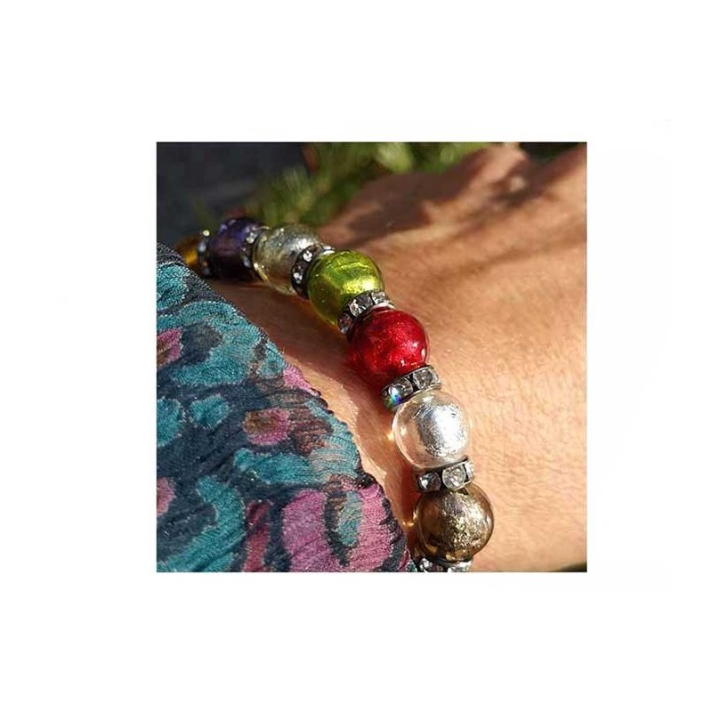 Ronde 8mm Verre et  feuille d'argent par 7 couleurs différentes