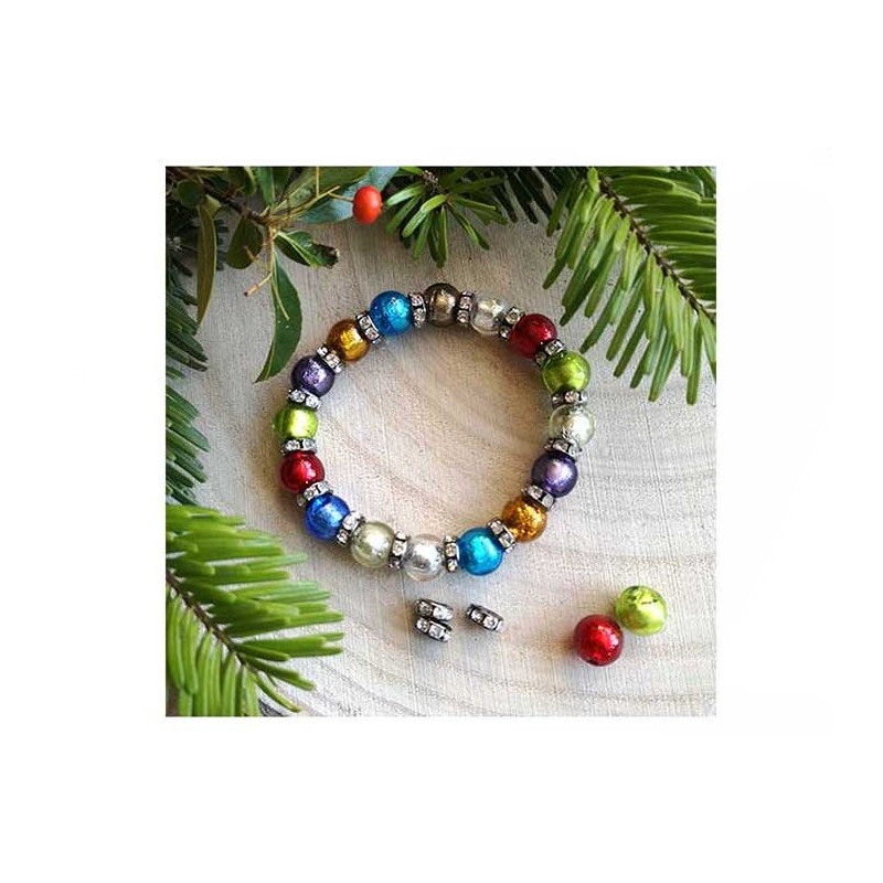 Ronde 8mm Verre et  feuille d'argent par 7 couleurs différentes