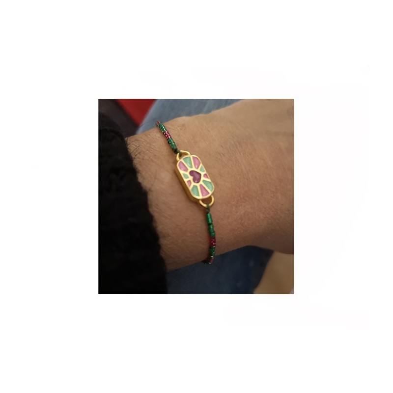 Intercalaire 19x8mm motif coeur prune-vert-rose-Doré 24k X1