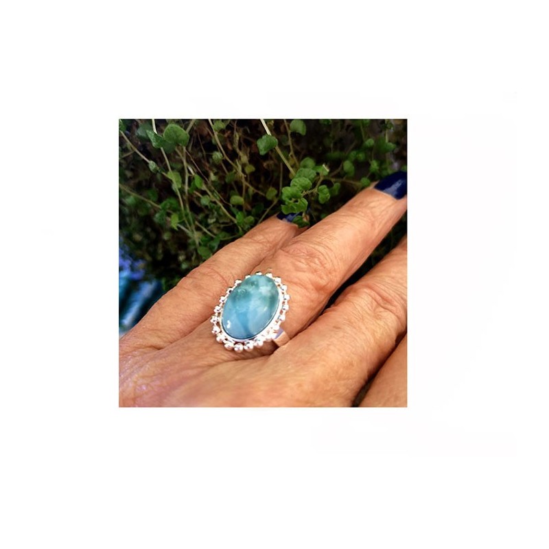 Bague réglable décor boules pour cabochon 14x10mm-Laiton argenté x1