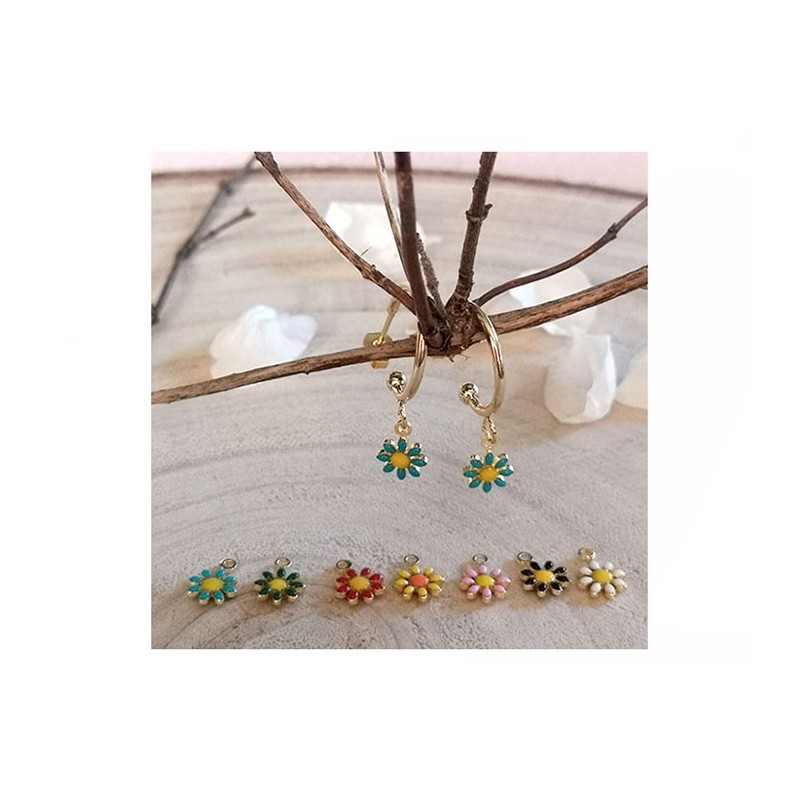 Breloque marguerite daisy 7mm résine epoxy Rose-Doré  x1