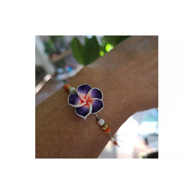 Fleur polymère de frangipanier 20mm violet et orange X 1