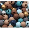 Bois teinté 8mm mix bleu brun or argent x 35