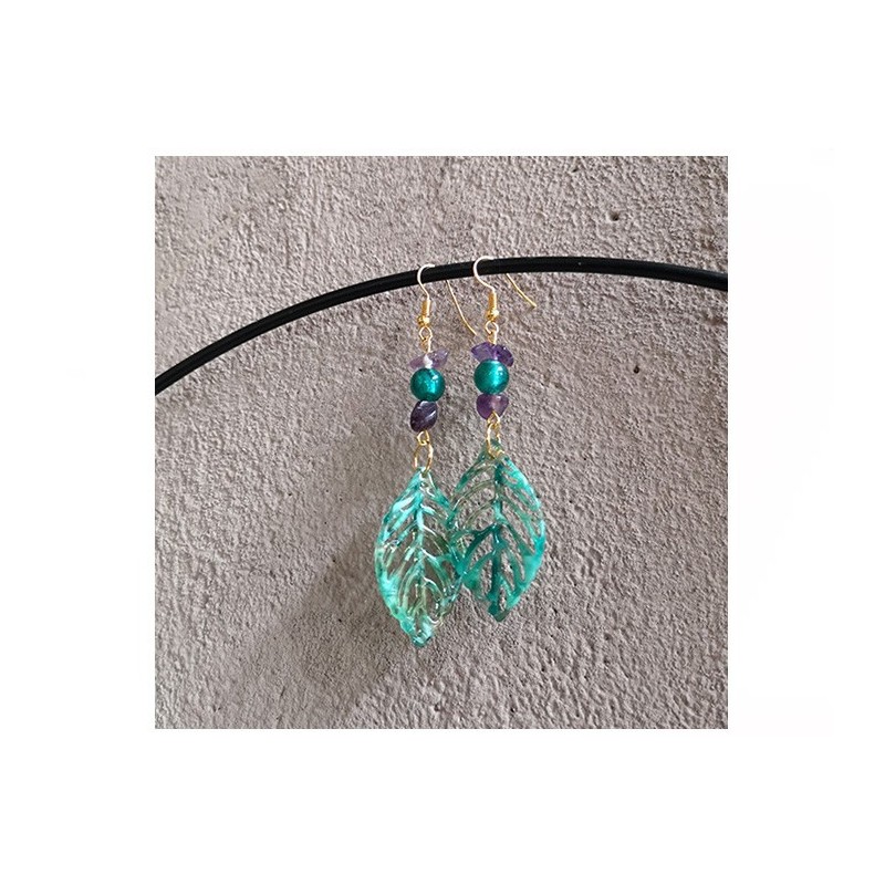 boucles feuilles  en acétate vert