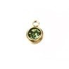 Breloque ronde 8x6mm-Acier inox doré-strass vert peridot