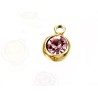 Breloque ronde 8x6mm-Acier inoxydable doré-strass rose