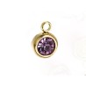 Breloque ronde 8x6mm-Acier inoxydable doré-strass light amethyst