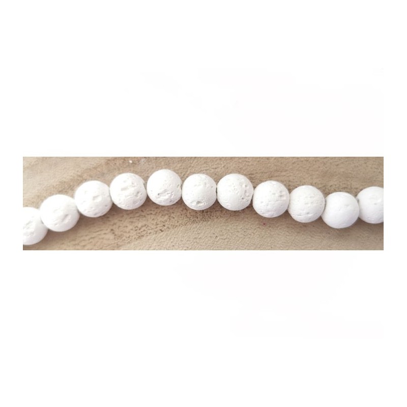 Perles 8mm en pierre de lave teintée blanc