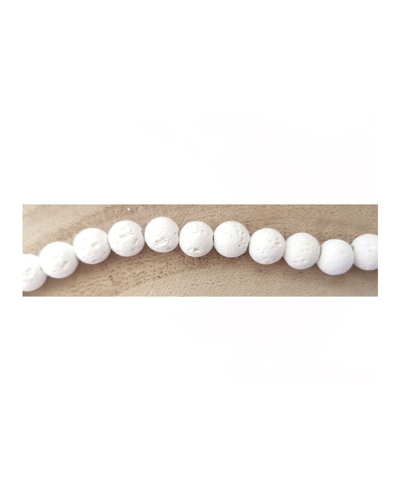 Perles 8mm en pierre de lave-Blanc
