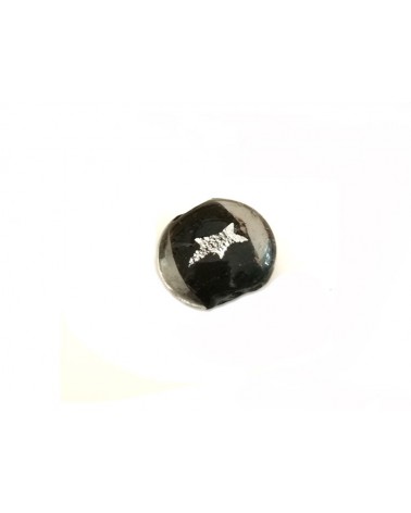 Lentille 20mm en verre noir étoile feuille d'argent